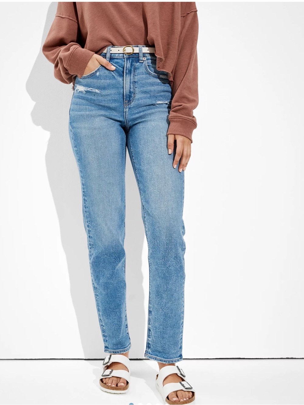 AE Stretch Mom Straight Leg Jeans Size 14 Long